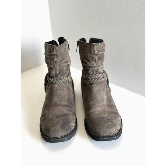 Born Ouvea Boots Womens Taupe Suede Ankle Tassel Braided Strap Zip Western Sz 10 - Picture 4 of 13
